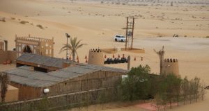 Set up of a desert safari camp in Dubai.