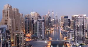 Dubai city view with so many tall buildings.