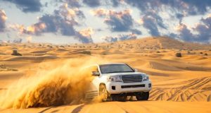 Dune bashing car at Dubai Desert Safari.